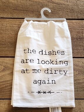 White Kitchen Tea Towel with Black Typographic Quote
